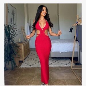 Elegant Red Cut-Out Maxi Dress